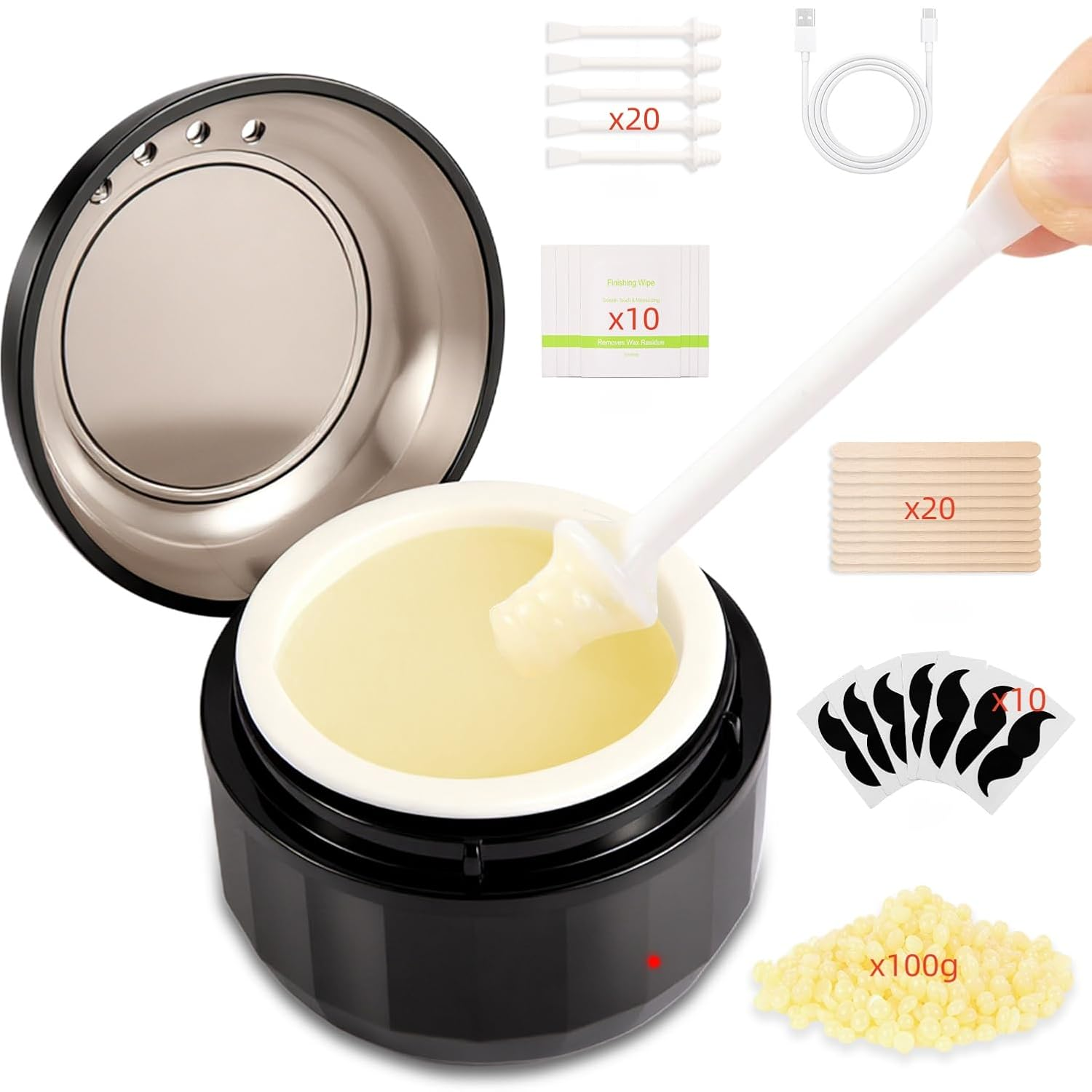 Nose Wax Kit, Nose Ear Hair Waxing Kit for Men and Women with 100G Wax, 40 Sticks, Nose Ear Hair Removal Kit, USB Fast Heat, Smart Temperature Control, Compact Travel Size