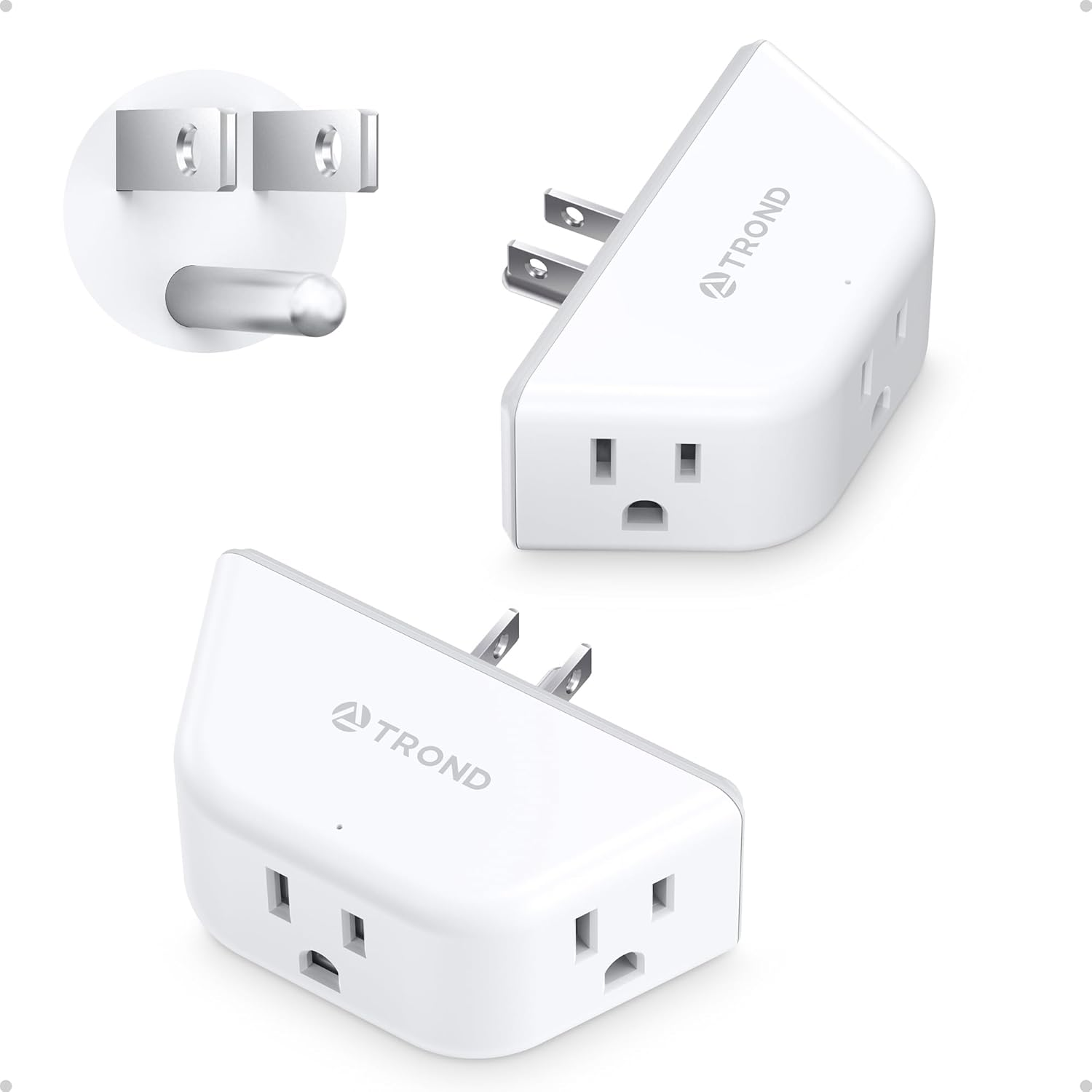 Multi Plug Outlet Extender 2 Pack, 3 Way Plug Outlet Splitter, Cruise Travel Essentials, 3 Sided Electrical Expanders, Small Multiple Plug Adapter for Home Office Dorm Room Accessories, White