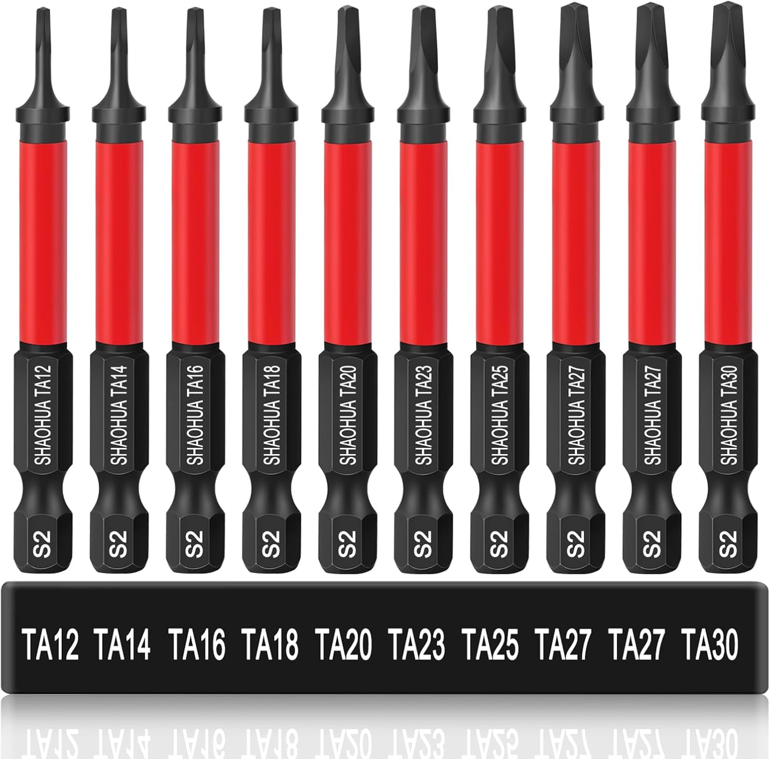10PCS Triangle Screwdriver Bits, Impact Tough Triangle Bits Set, Upgraded S2 Steel Triangle Drill Bit Set Sizes TA12/14/16/18/20/23/25/ 27(X2)/30, 1/4''Hex 65Mm Length Triangular Screwdrivers