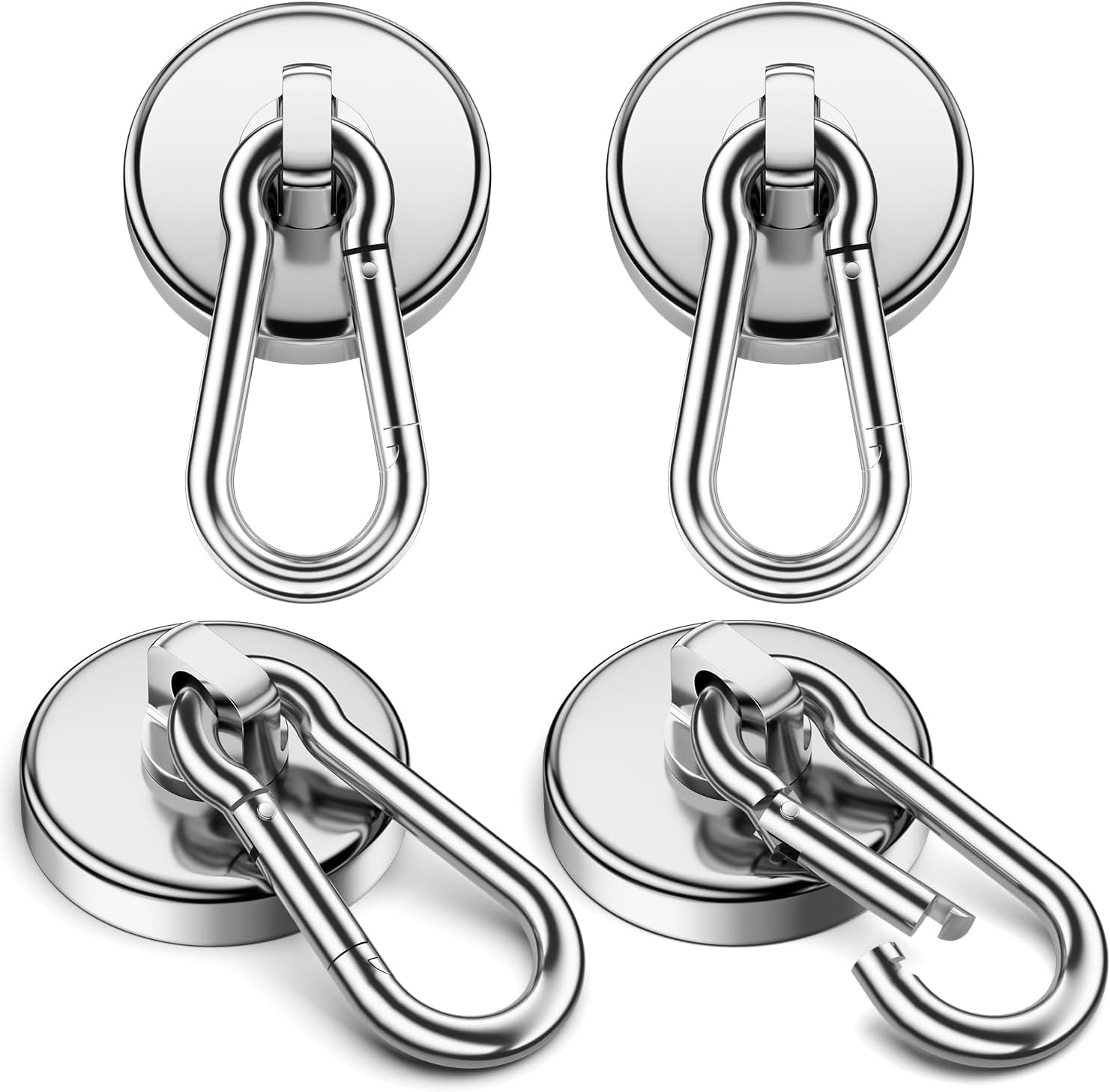 100Lbs Strong Magnetic Hooks, 4 Pack Neodymium Grade-52 Magnet Hooks Heavy Duty with Swivel Carabiner Hook for Hanging, Cruise, Garage, Refrigerator, Kitchen, Office, Home