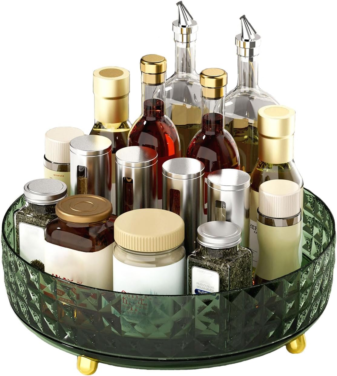 Non Skid Lazy Susan Turntable, 1 Tier Non Skid Spice Rack Turntable, 9 Inch Spinning Organizer, 360 Degree Rotating Seasoning Organizer for Kitchen, Pantry Cabinet, Refrigerator, Dark Green