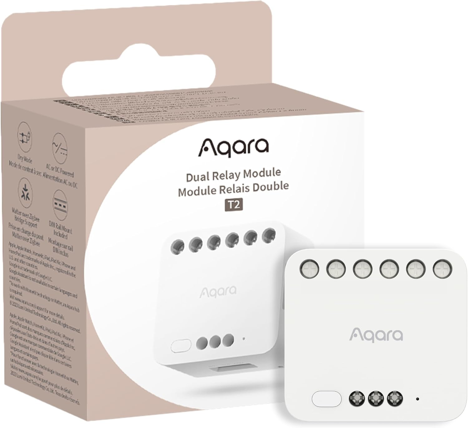 Dual Relay Module T2 with Matter, Requires  Zigbee 3.0 HUB, Dry Contact Mode for Garage Doors and Boilers, Roller Shade Switch & Light Switch, Supports Homekit and Alexa