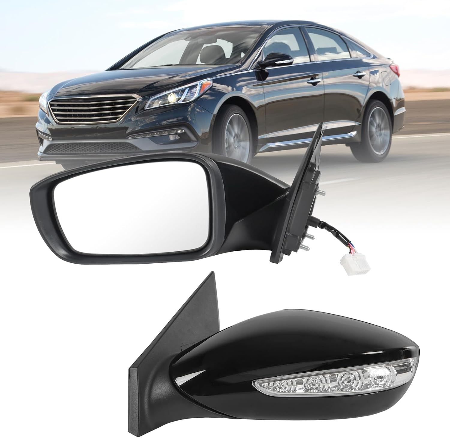 Left Driver Side View Mirror Black Compatible with 2011-2014 Hyundai Sonata Heated Manual Folding Power Glass Turn Signal Replace#Hy1321168 87620-3Q110 (7 Pins)