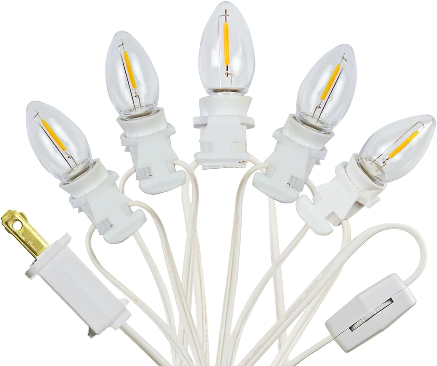 5 Base C7 String Bulbs Christmas Village Light Accessory Cord with 5 LED Light Bulb Universal Clip White Cord with On/Off Spare Fuse Switch Plugs for Decorations Christmas Village House