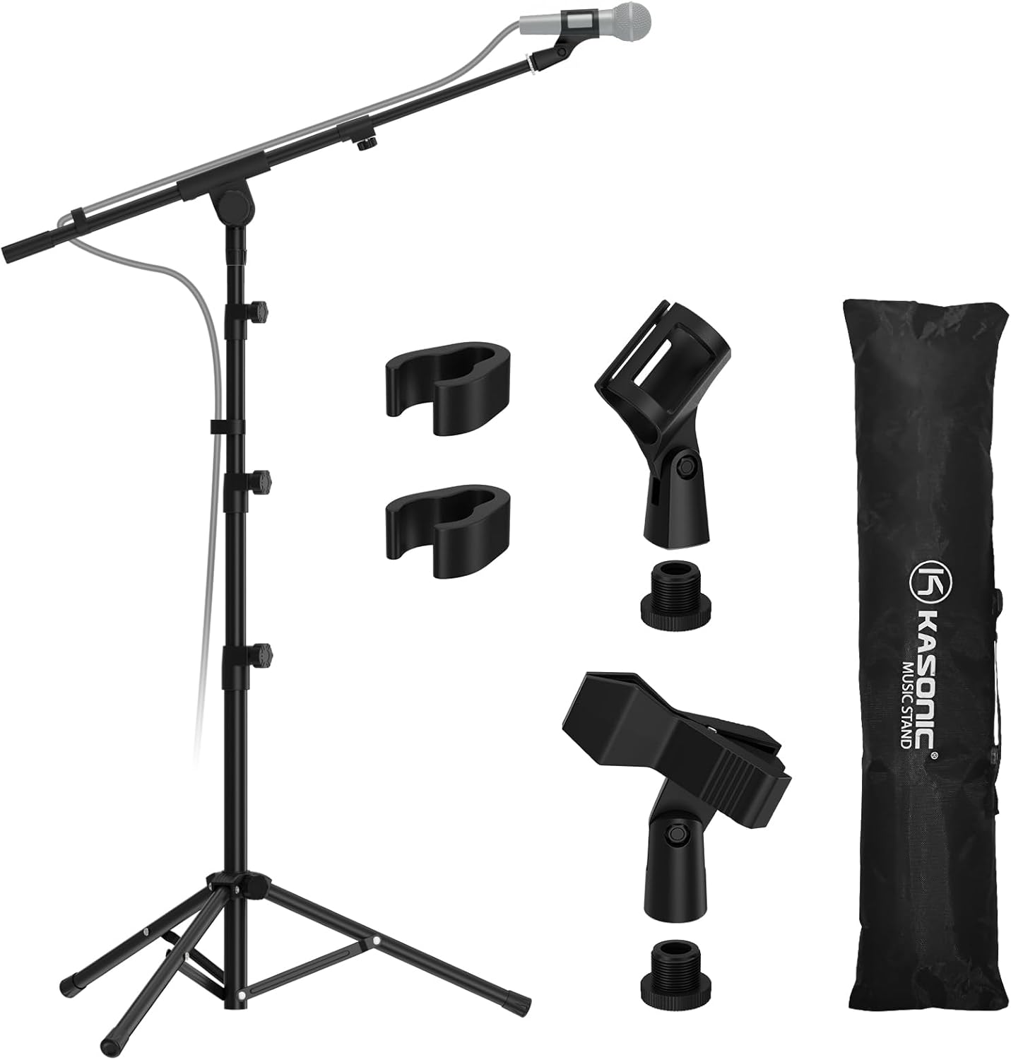 - Microphone Stand, Adjustable Collapsible Tripod Boom Mic Stands with Mic Clip Holder for Performance, Karaoke Singing, Speech, Wedding, Stage and Outdoor Activity, Black