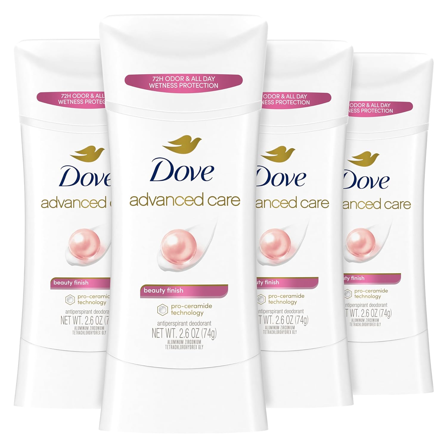 Advanced Care Antiperspirant Deodorant Stick Beauty Finish 4 Count for Helping Your Skin Barrier Repair after Shaving 2.6 Oz