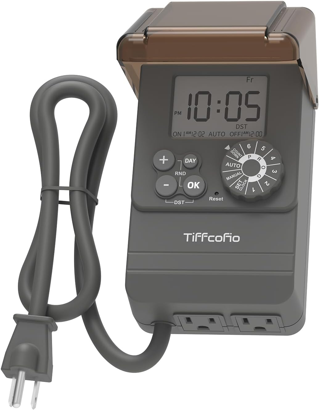 20A Outdoor Digital Pool Timer, Dial Programmable Method, Outdoor Timer with 2FT Extension Cord Waterproof, 2 Grounded Electrical Outlets for Lights, 6 Sets of Programs,1.5Hp, 2500W