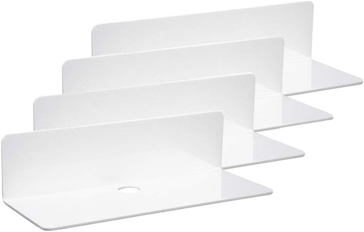 9 Inch Acrylic Floating Shelves Set of 4,Small Wall Display Shelf for Bluetooth Speakers/Security Cameras/Nintendo Switch/Action Figures,Damage-Free Wall Shelves Stick-On Shelf,White