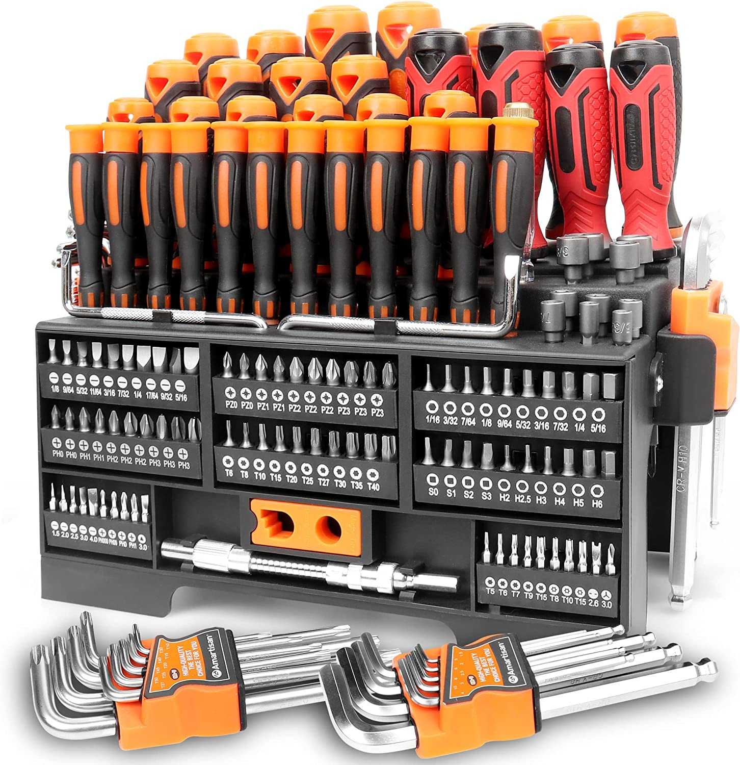 146-Piece Magnetic Screwdrivers DIY Tools Set Plastic Racking for Men Tools Gift, Includs Precision Screwdriver, Magnetizer, Key Set, Nut Driver and Bit Set