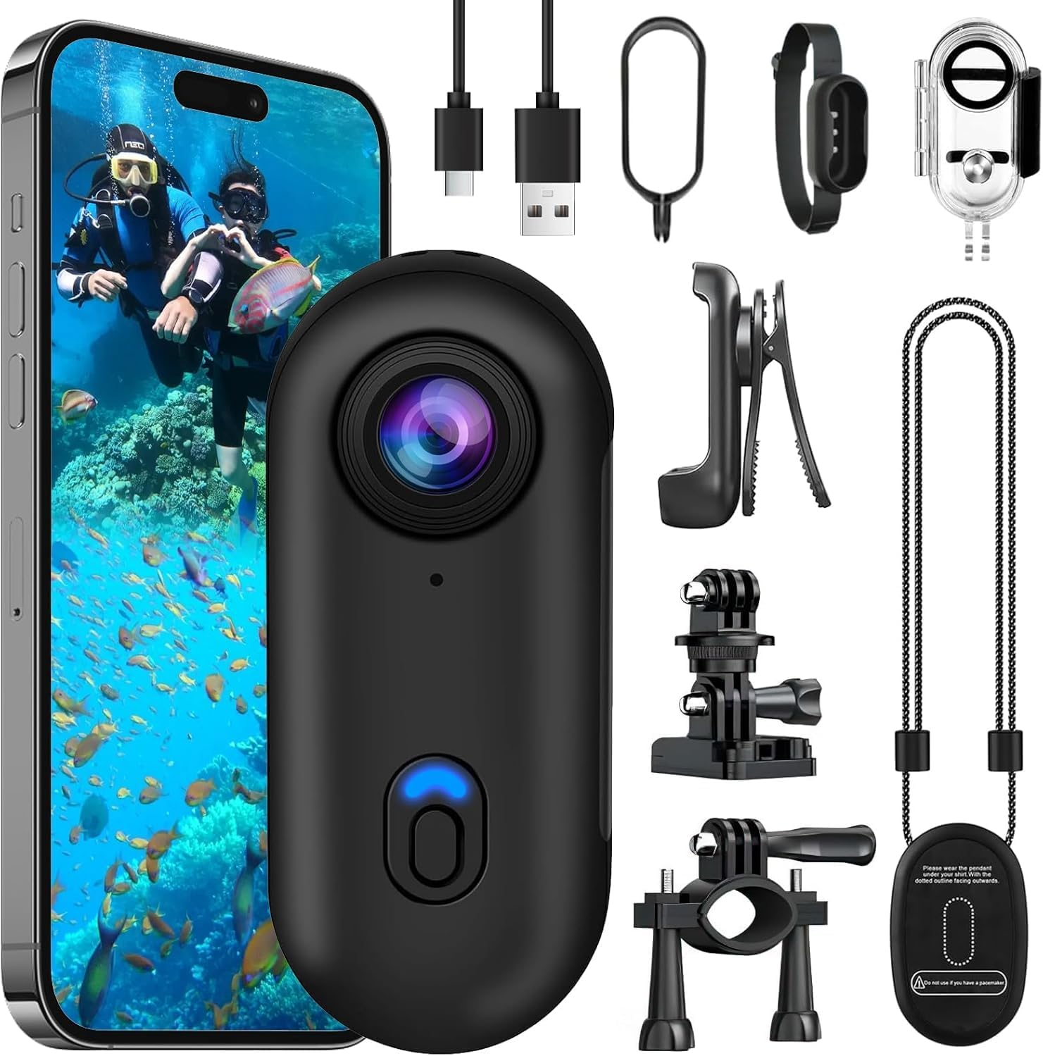 4K Action Camera, 360° Mini POV Portable Magnetic Body Camera, Underwater Camcorder 30M Waterproof Wifi Wearable Video Recorder 120° Wide Angle for Work Travel Pet Walk Vlog