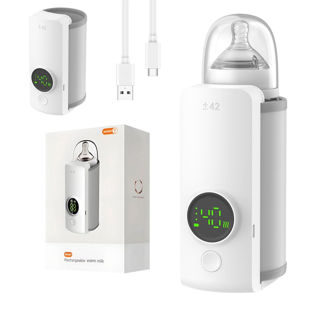 Portable Bottle Warmer, Equipped with a 6000 Mah Battery, Suitable for Dreastfeeding and Formula Feeding, Suitable for Travel Bottle Warmer, with a Digital Display