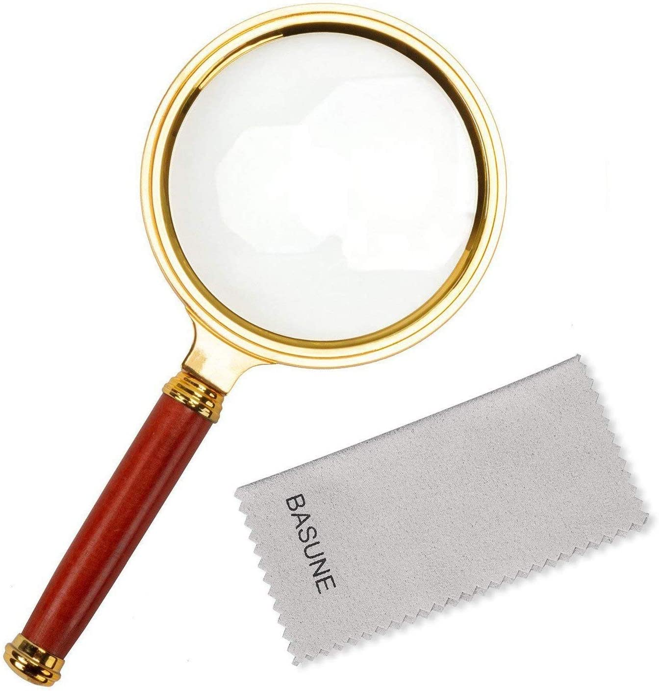 10X Handheld Magnifier, Reading Magnifier Loupe Glasses 10X with Rosewood Handle for Book and Newspaper Reading, Insect and Hobby Observation, Classroom Science (Clear, Plastic Frame)