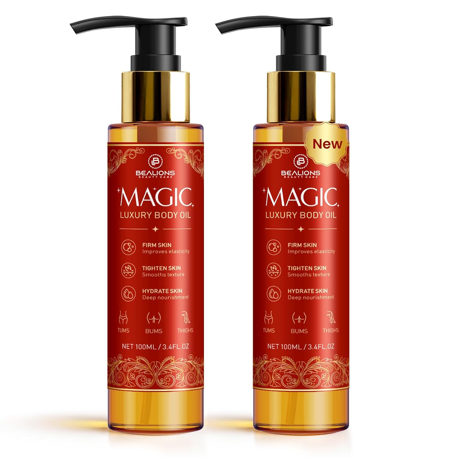 Magic Body Oil for Women: Firming Hydrating after Shower - Glowing Skin with 8 Natural Oils Almond Rosehip Jojoba - Non-Greasy Formula 3.4 Fl Oz (Cherry Red, Pack of 2)