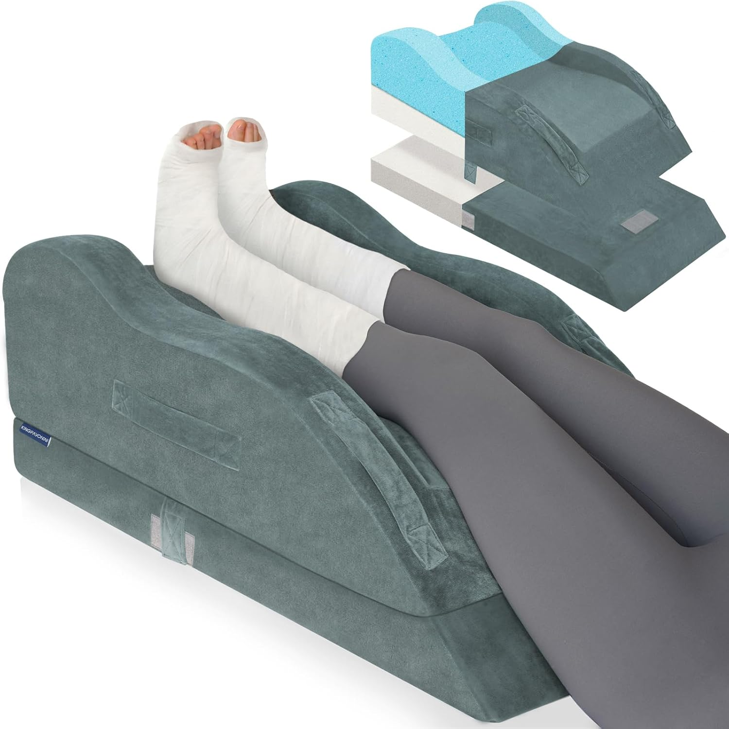 Adjustable Leg Elevation Pillows for after Surgery with Ergonomic Curve, Cooling Memory Foam Leg Pillow for Knee Surgery Recovery, Wedge Pillow for Legs, Back Pain Relief (Double Leg)