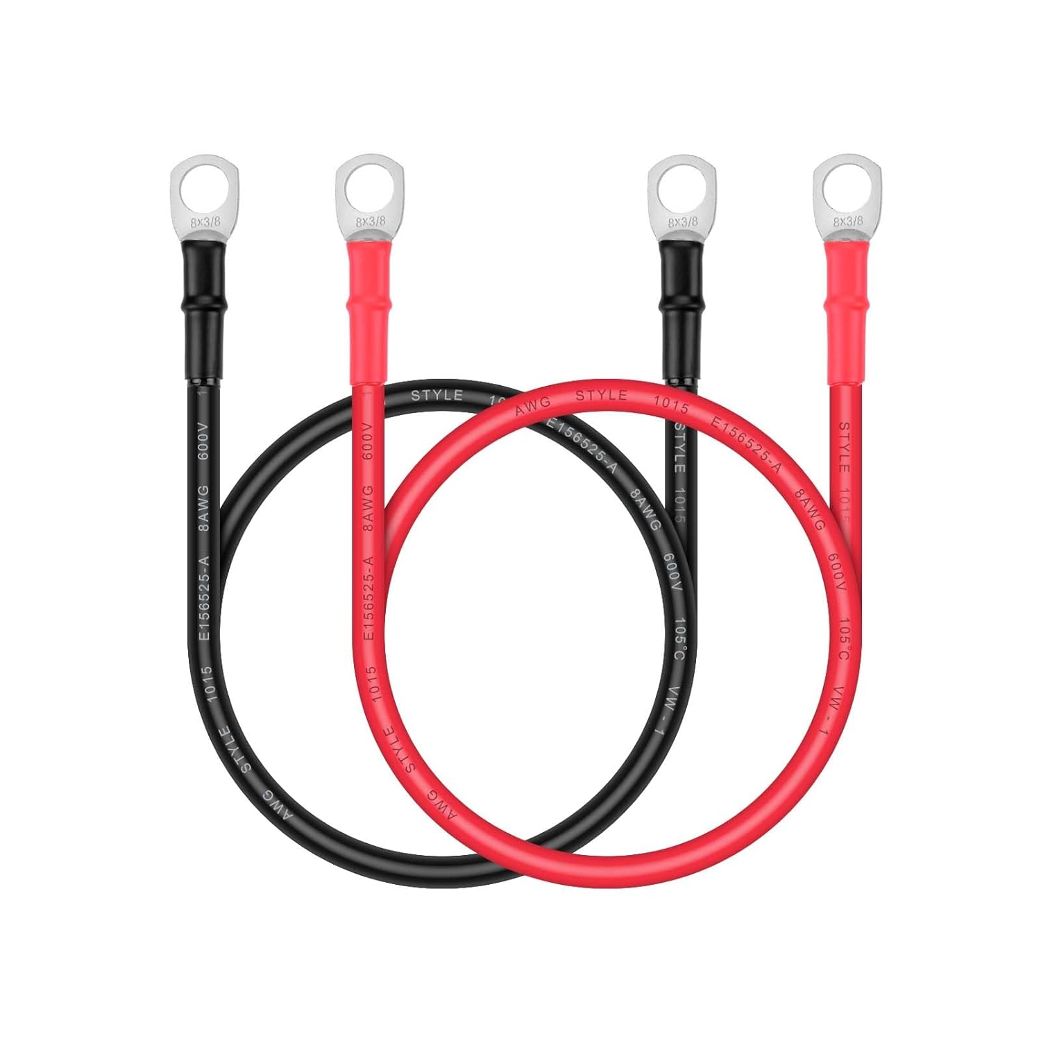 Battery Cable - 8 AWG 8 Gauge Wire Made with Tinned Copper Wire Battery Power Inverter Cables with Terminals for Solar Panel Trolling Motor Automotive Motorcycle RV Marine Boat 2ft/60cm
