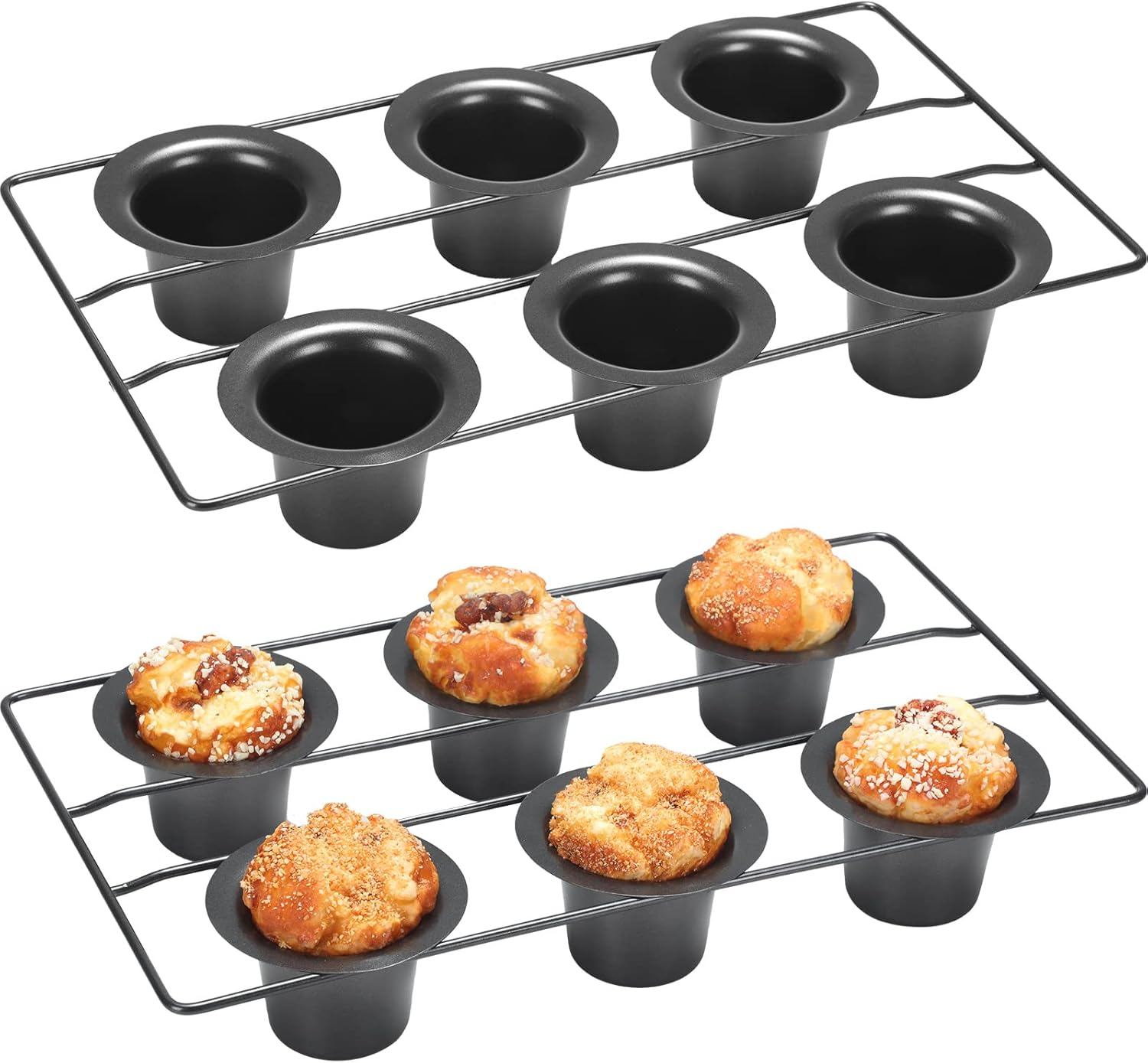 2 Pcs 12 Cups Nonstick Popover Pan Muffin Cupcake Pan Pudding Bakeware for Oven Baking, Frittatas, Muffins, Quiches, Pudding Cakes(Black,2 Pcs)