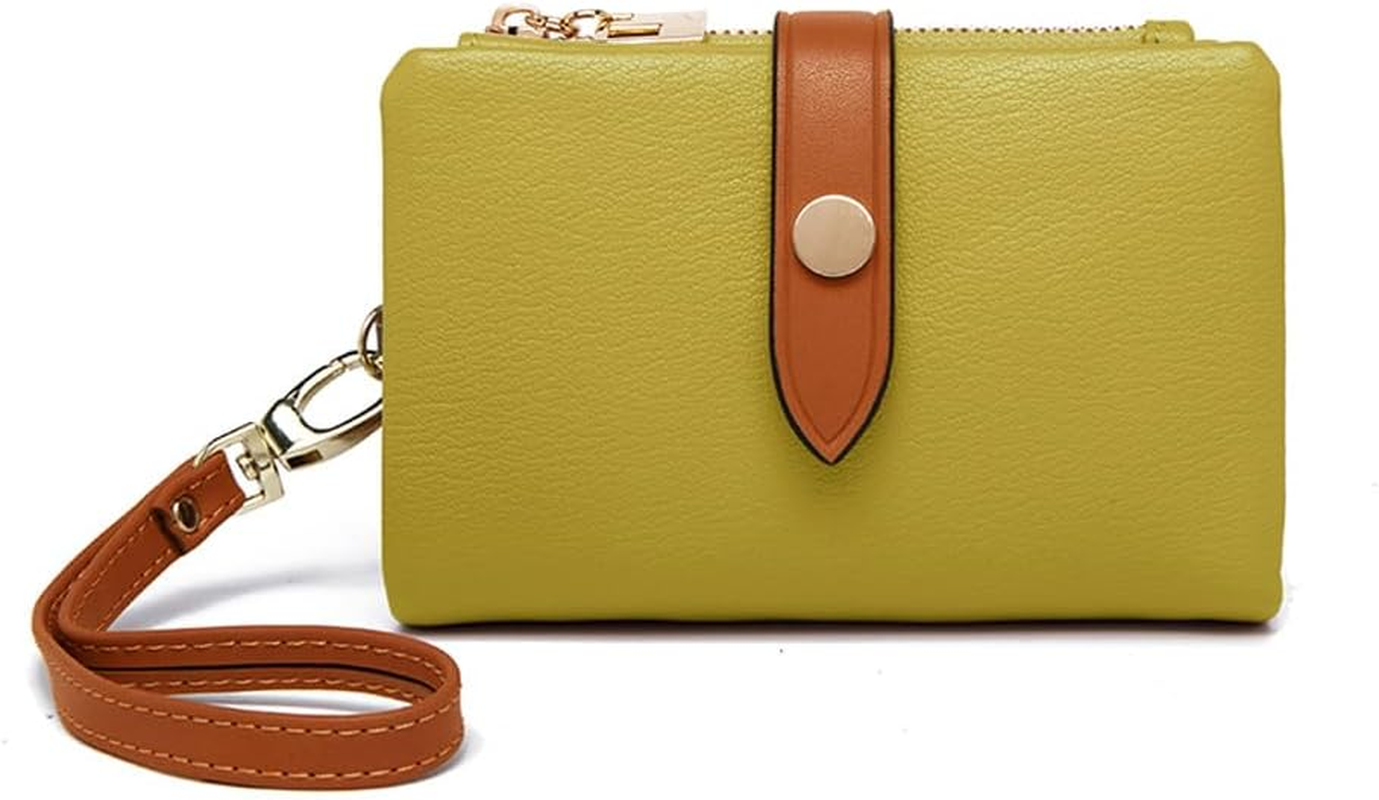 Wallets for Women Small Bifold Rfid Leather Ladies Wallets,Compact Wristlet Womens Billfold,Trifold Card Holder with Multi Credit Card Slot Zipper Coin Pocket and Wrist Strap(Green)