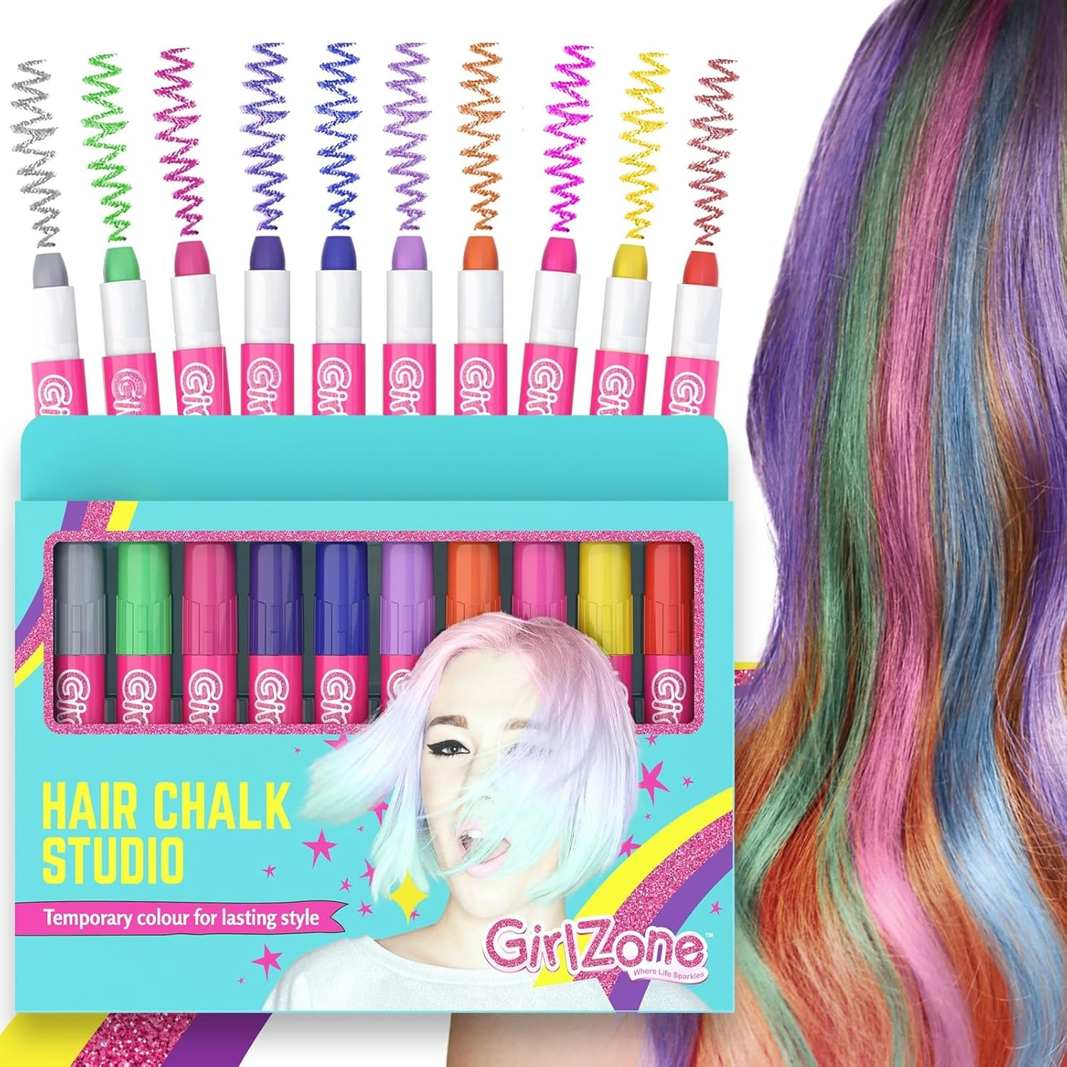 Hair Chalks Set, 10-Piece Temporary Hair Chalk for Kids, Easy to Apply and Remove Temporary Hair Color for Kids Dress up Parties, Role Play, Gift-Ready Vibrant Girls Hair Chalk Set