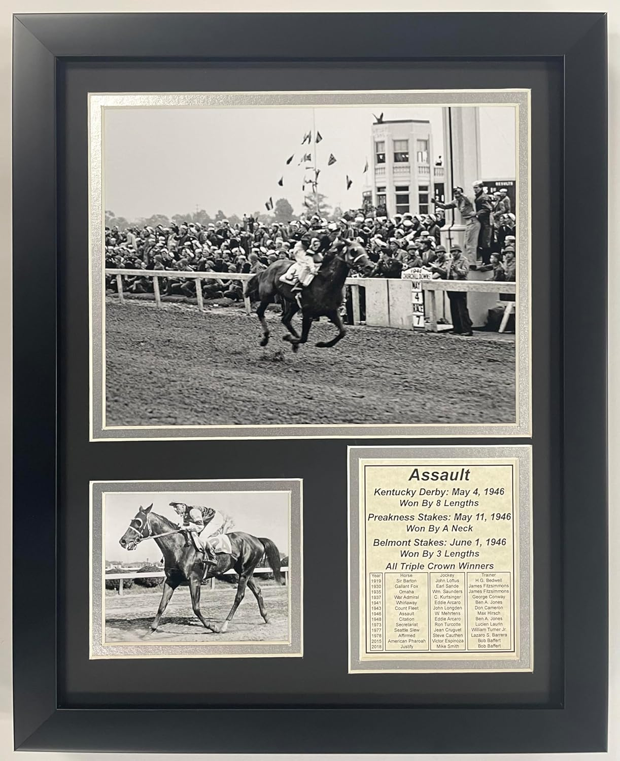 Championsip Racehorse Collectible Memorabilia | Triple Crown Racehorses | Framed Photo Collages | 12