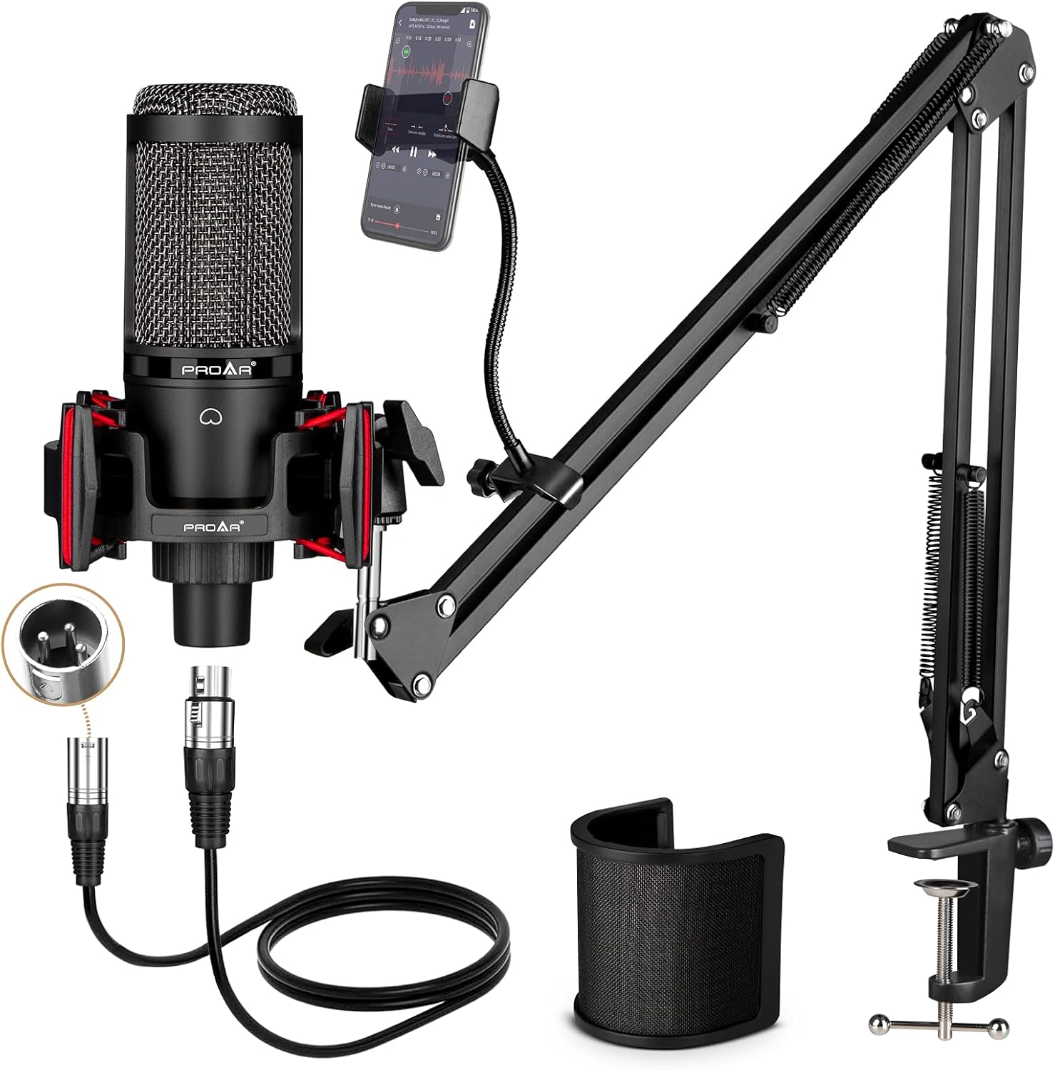 Condenser Microphone Xlr,Professional Studio Recording Microphone for Computer Pc,Cardioid Podcast Mic Kit with Boom Arm,Gaming Microphone for Streaming,Asmr,Singing,Voice Over,Vocal,Youtube,Zoom
