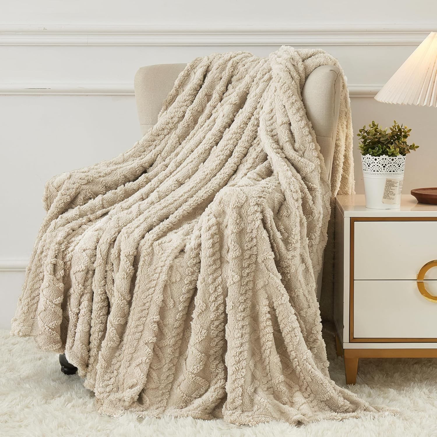 Cozy Khaki Fleece Throw Blanket 50x60