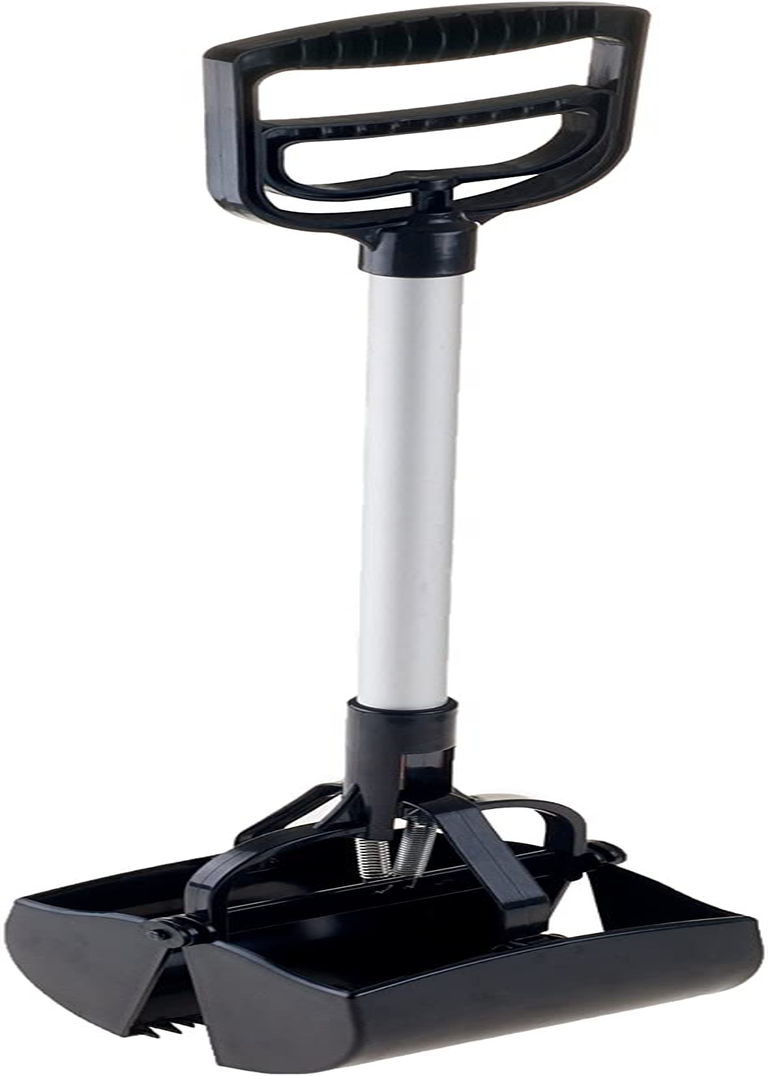 Pet Pooper Scooper - Plastic and Aluminum Cat and Dog Poop Grabber with Long Handle - Enables One-Handed Use on Concrete and Grass by PETMAKER (Black)
