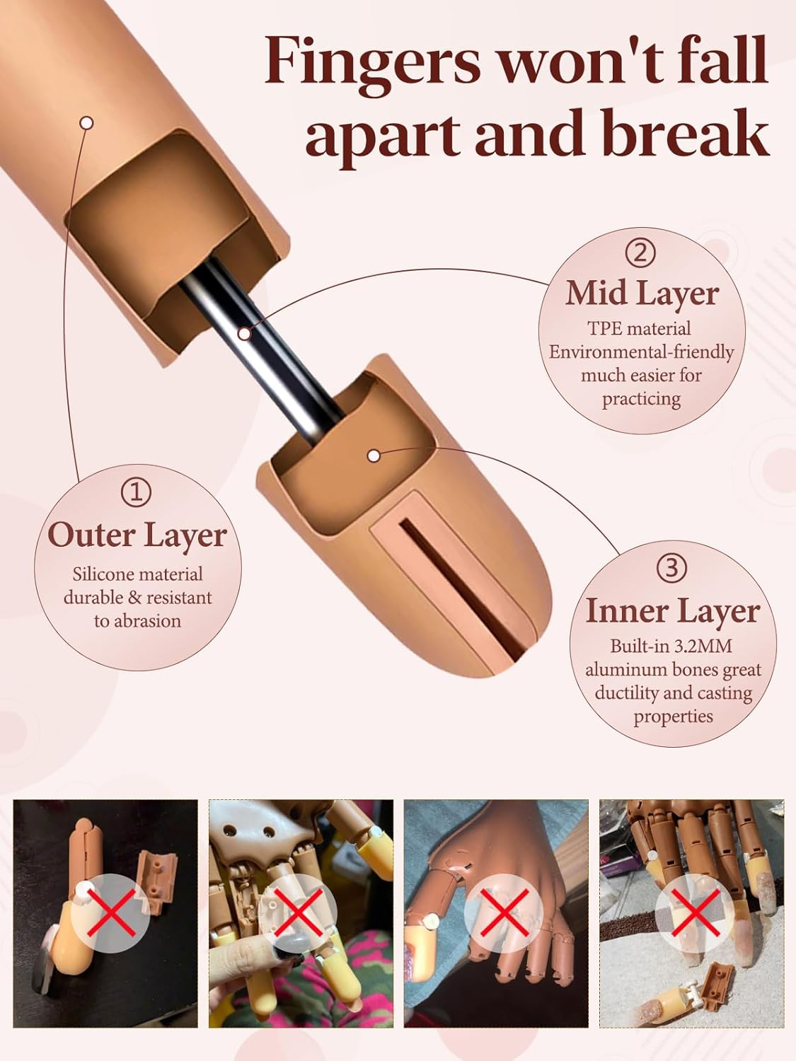 Adonafy Practice Hand for Acrylic Nails - Silicone Nail Practice Hand - Flexi... - Picture 4 of 14
