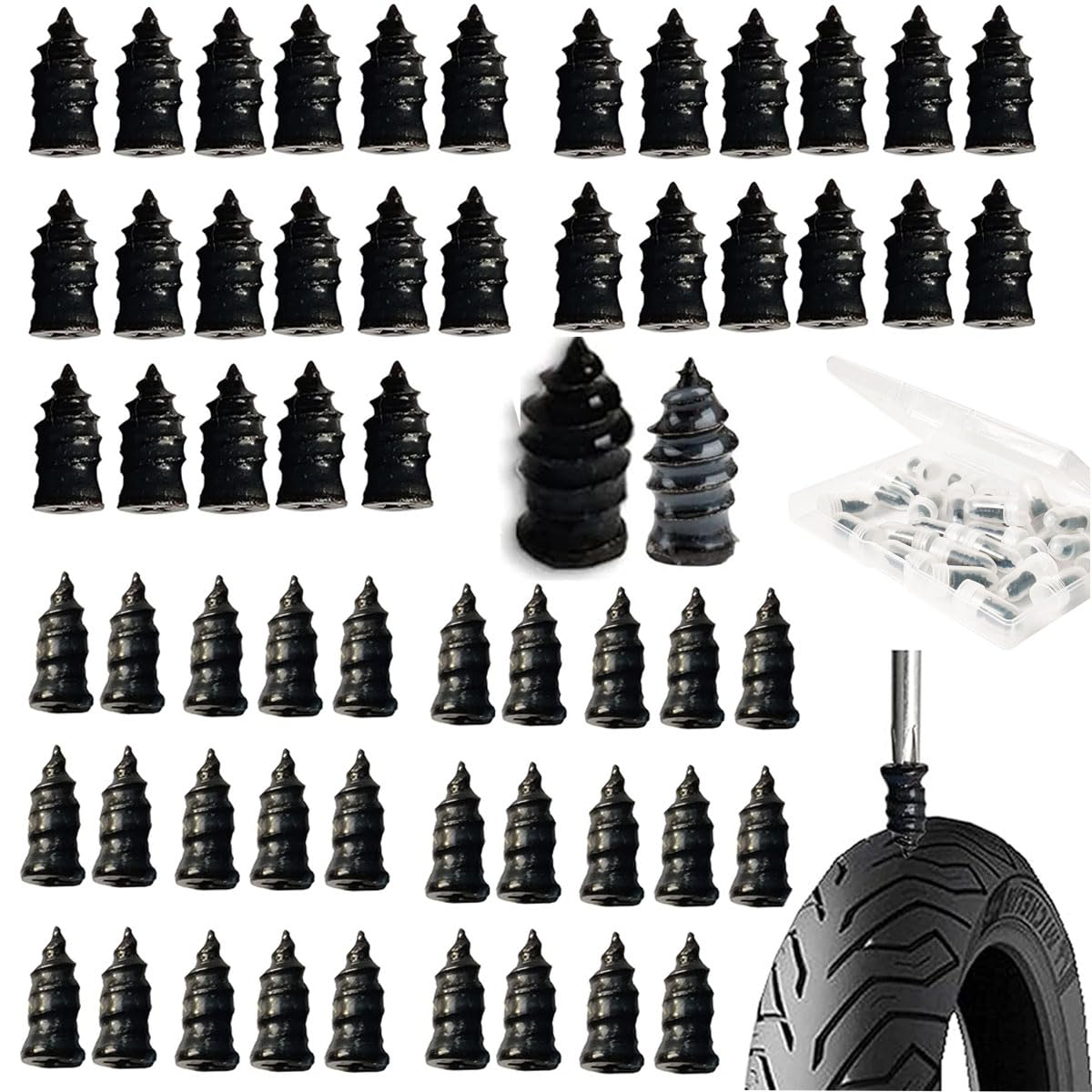 60 Pcs Tire Repair Rubber Nail, Tire Repair Nail Tire Repair Rubber Screws Fast Tool Self-Service Tire Repair Nail Vacuum Tire Repair Rubber Nail, Suitable for Car Motorcycle Jeep Tire Puncture Repair