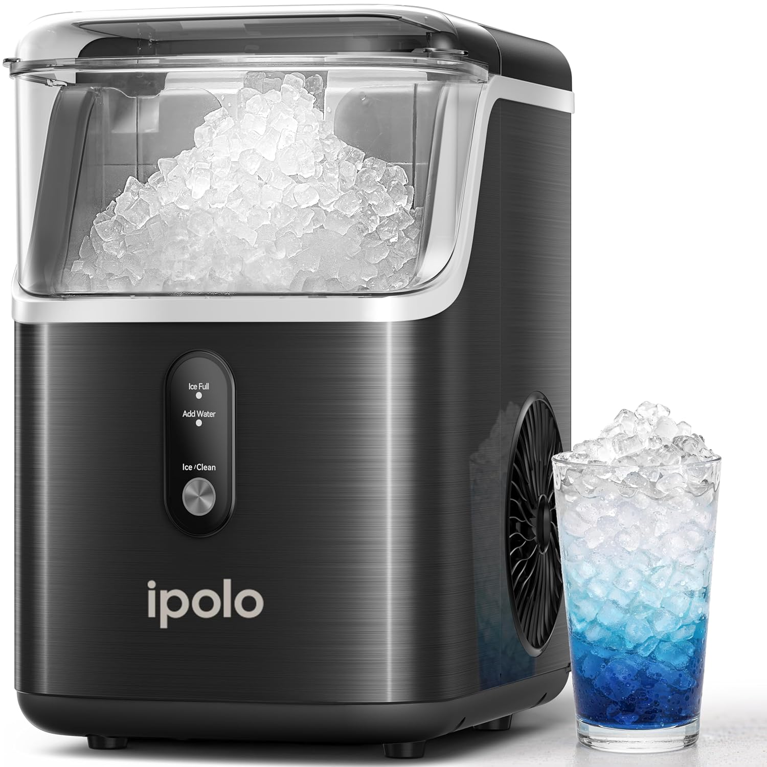 Nugget Ice Maker Countertop: 33Lb/Day, Self-Cleaning, Black Stainless Steel, Portable, Soft Chewable Pebble Ice Machine for Home Kitchen, RV & Office