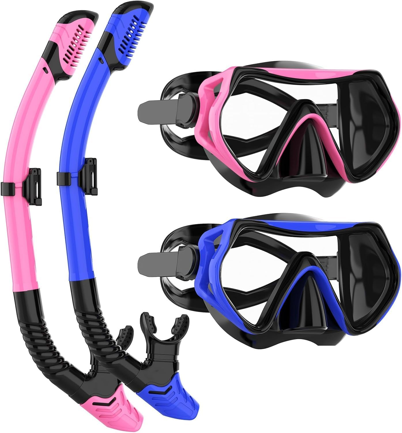 Snorkeling Gear for Adults, Snorkel Mask Set with 180 Degree Tempered Glass anti Fog Goggles Scuba Dry Top Snorkel for Swimming, Scuba Diving Mask for Men Women