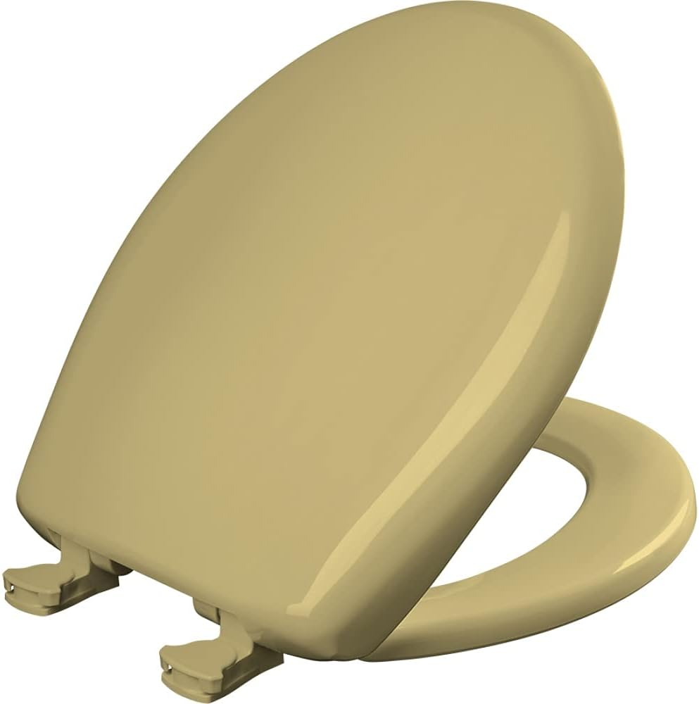 Classic Colors Slow Close Toilet Seat, Easy Clean Hinges and Durable Plastic Seat, Round, Harvest Gold