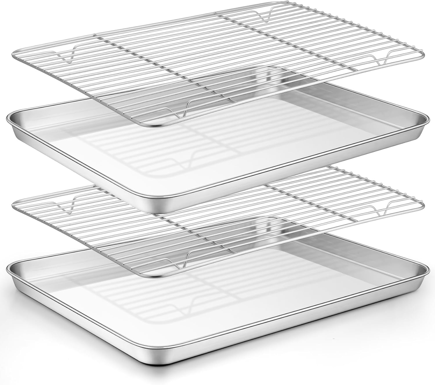 Baking Sheet and Rack Set, 2 Stainless Steel Pans + 2 Racks, Dishwasher Safe