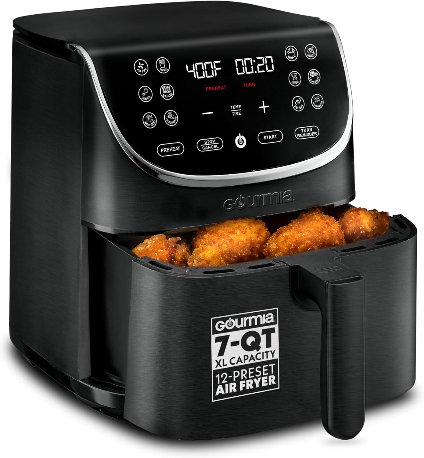 Air Fryer - 7 Qt Large Capacity with LED Display, 12 One-Touch Presets, Fryforce 360° Technology, Nonstick Dishwasher-Safe Basket & Crisper Tray, Black