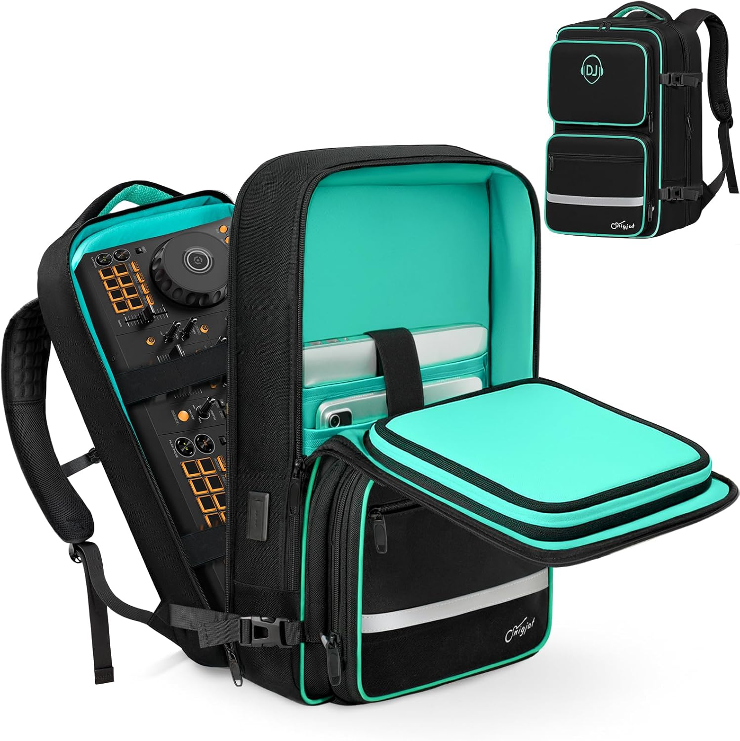 DJ Controller Case for DDJ-FLX4/ DDJ 400/ DDJ-REV1/ DDJ-SB3, Padded DJ Backpack with USB Charging Port, DJ Controller Bag with Multi-Pocket for 15.6