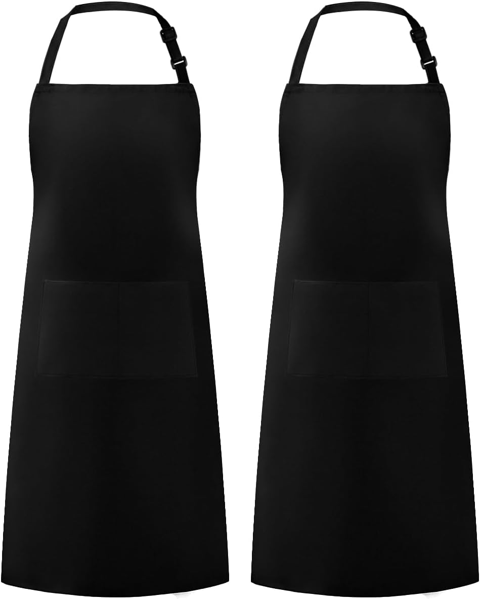 2 Pack Adjustable Bib Apron Waterdrop Resistant with 2 Pockets Cooking Kitchen Aprons for Women Men Chef
