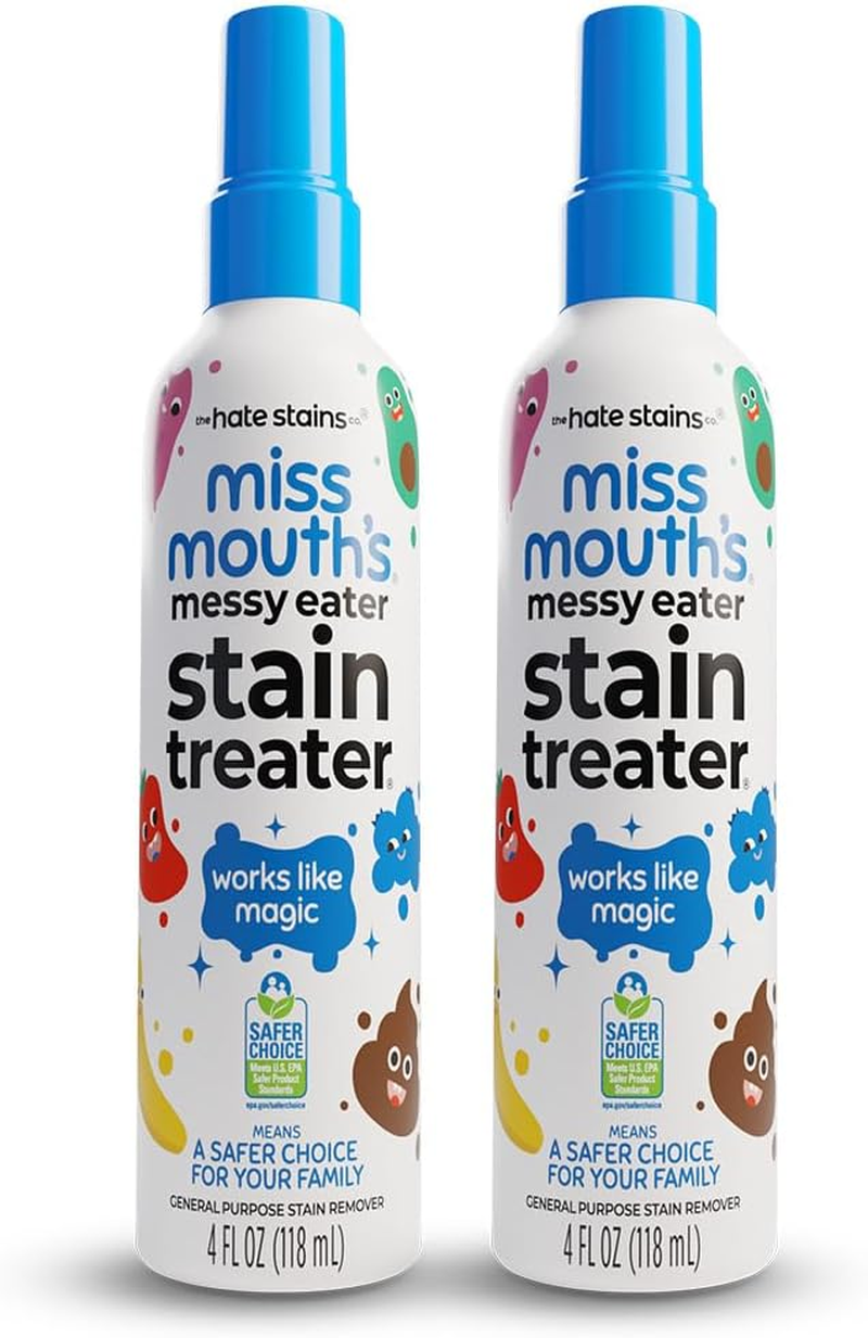 Messy Eater Stain Treater Spray - 4oz 2 Pack Stain Remover - Newborn & Baby Essentials - No Dry Cleaning Food, Grease, Coffee Off Laundry, Underwear, Fabric