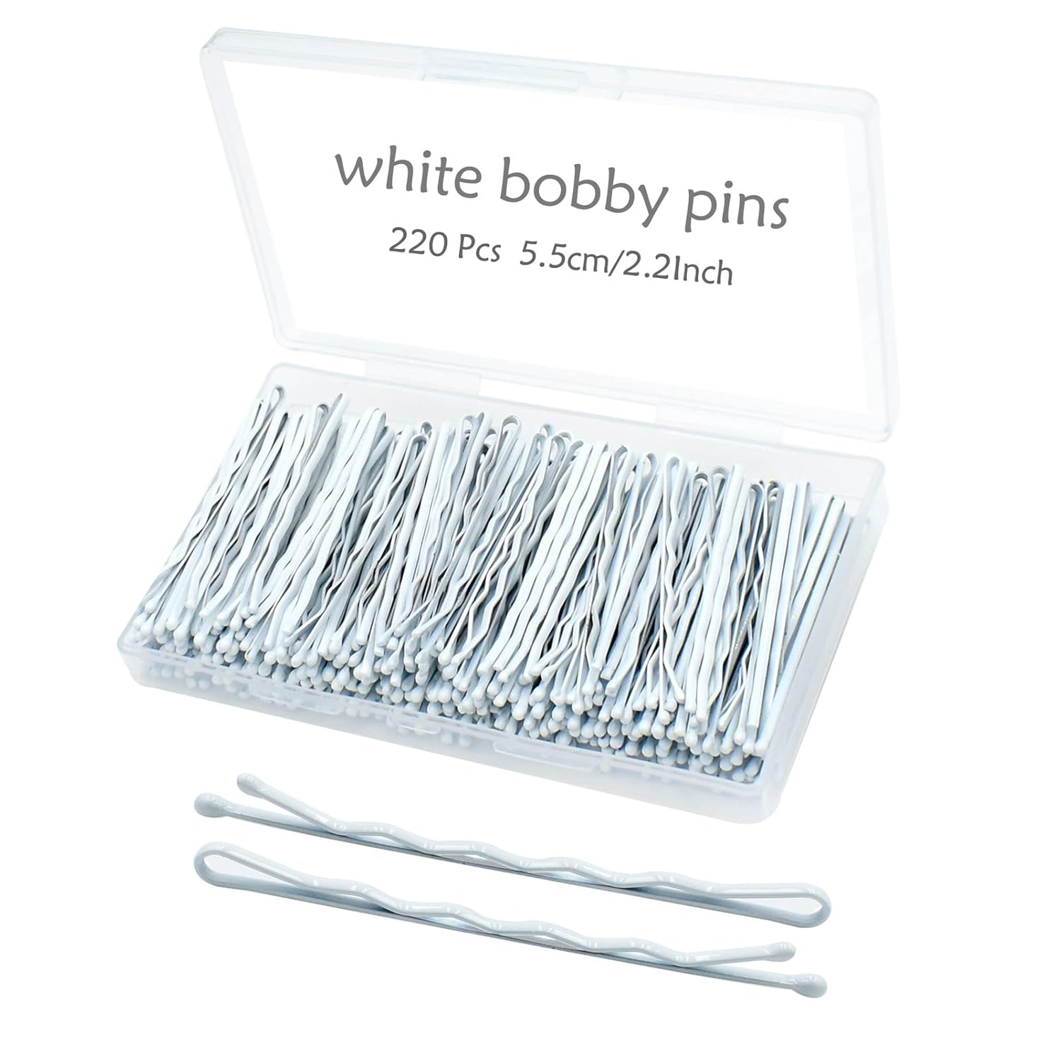 White Bobby Pins for Hair, 220 Count 2.2 Inch Wavy Style White Hair Pins for Women, White Hair Clips Bulk with Storage Box, Hairpins Perfect for Gray or White Haired Ladies, White(2.2Inch)