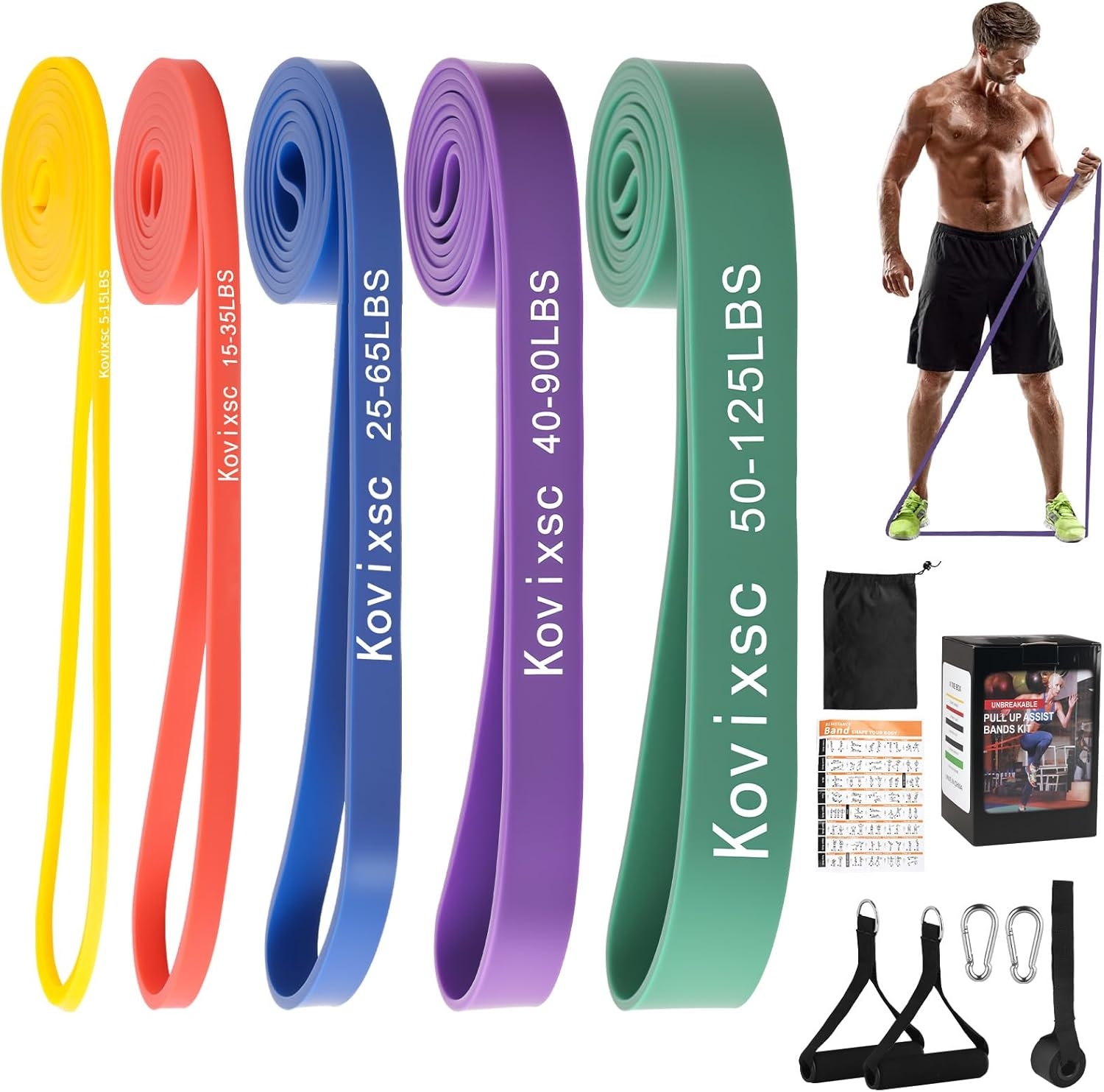 Resistance Bands for Working Out, Pull up Assistance Bands, Exercise Workout Bands for Men & Women, Gym Bands with Door Anchor & Handle, Stretching Bands for Physical Therapy, Muscle Training
