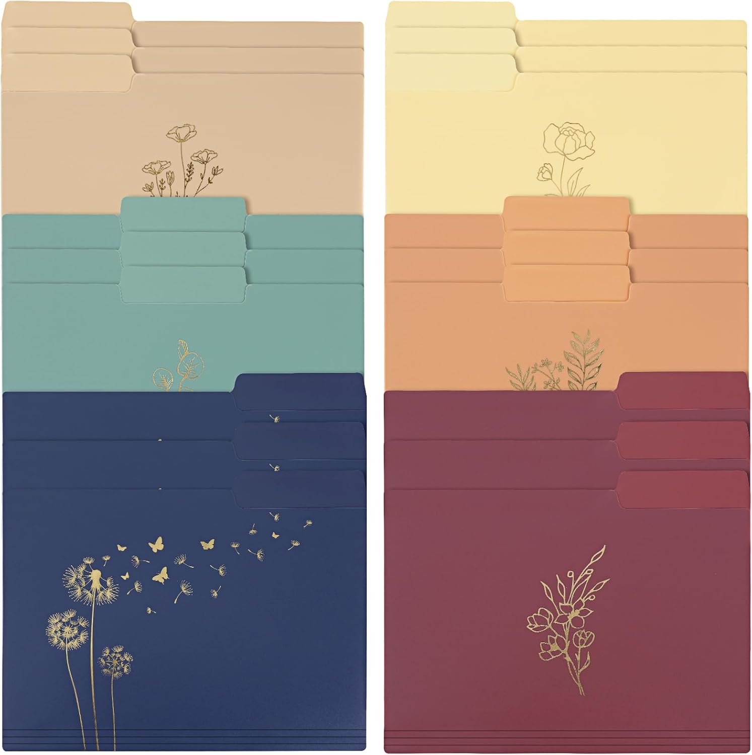 18 Pack Decorative File Folders Plastic Floral Colored Folders with Gold Foil Vintage 8.6 X 11.6 Inch 1/3 Cut Tab Letter Size for Office School Home