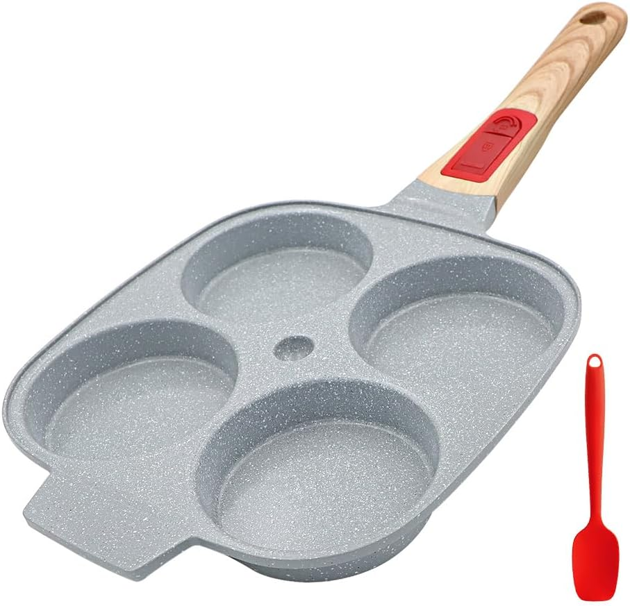 Ceramic Egg Frying Pan, Nonstick 4 Cup Fried Egg Pan with Detachable Handle, Omelette Pan Induction Compatible - Blue