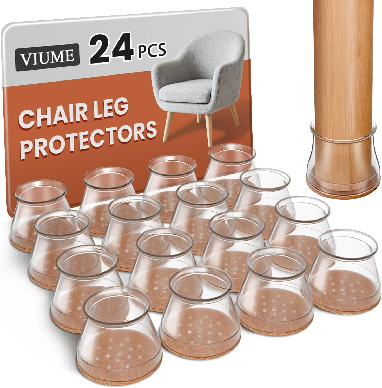 24 Pcs Chair Leg Floor Protectors for Hardwood Floors Silicone Covers Felt Pads Furniture Leg Caps Anti-Scratch Reduce Noise Fit (1-5/16