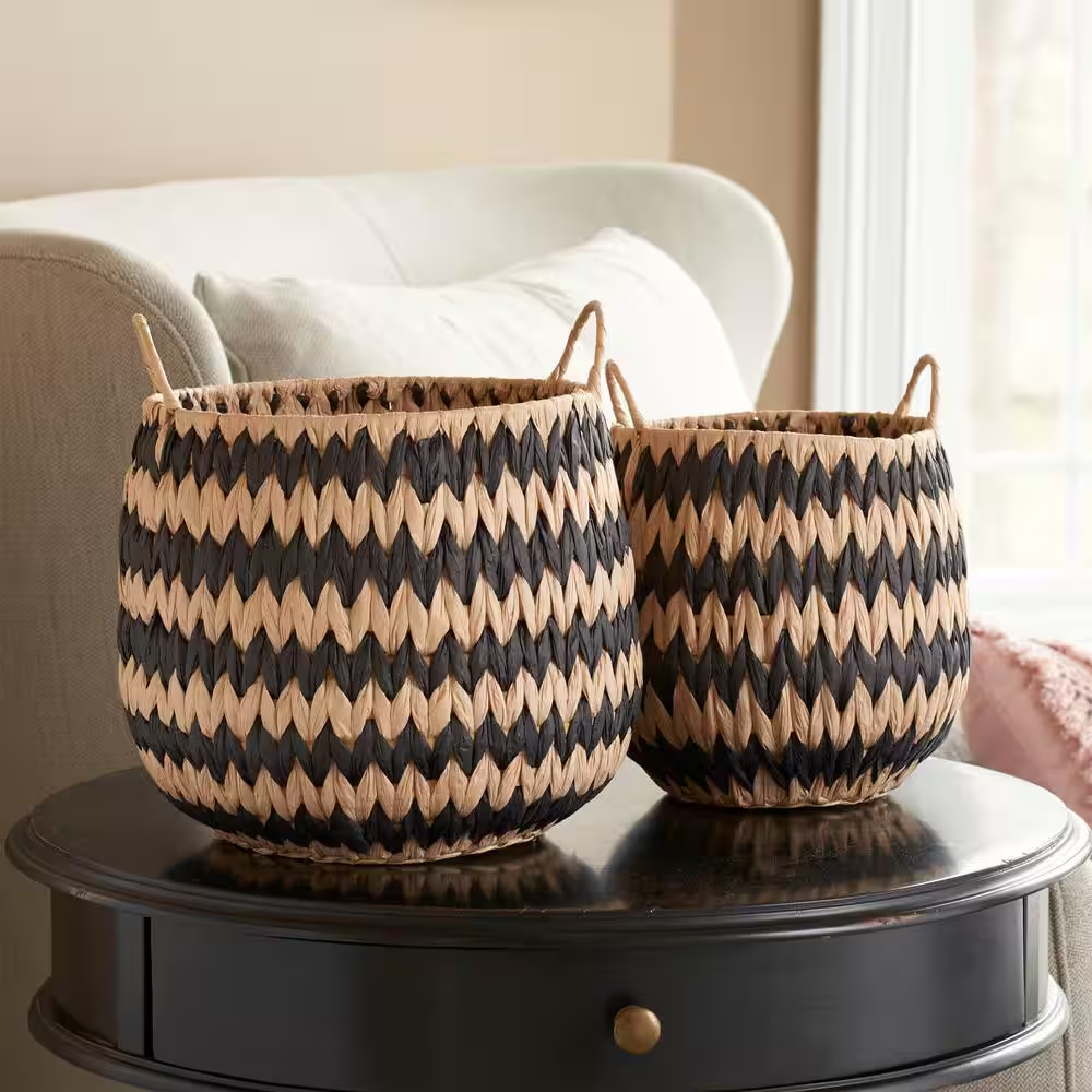 Woven Basket Natural with Black Pattern (Set of 2)