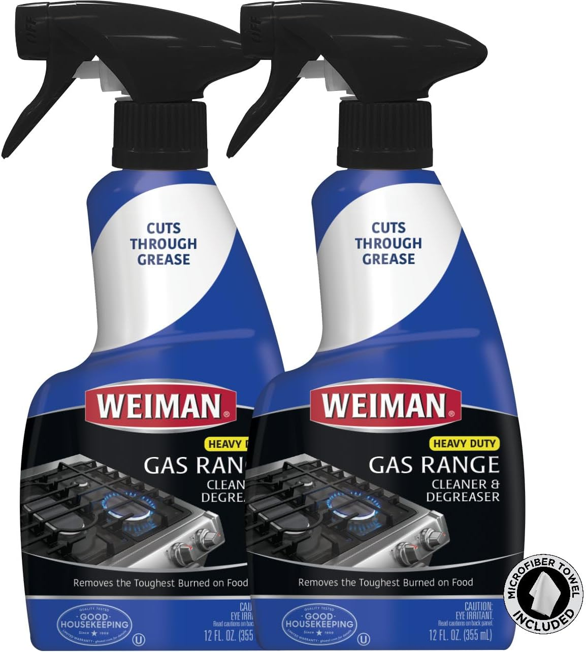 Heavy Duty Gas Range & Stove Top Cleaner and Degreaser - 2 Pack, 24 Ounces with Microfiber Cleaning Towel