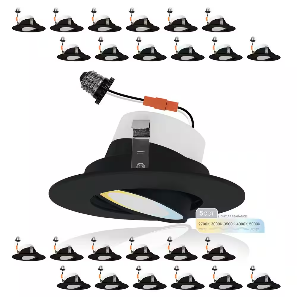4 In. LED Black Adjustable Retrofit Recessed Housing 5 CCT 2700K-5000K IC Rated Remodel Dimmable E26 Connector (24-Pack)