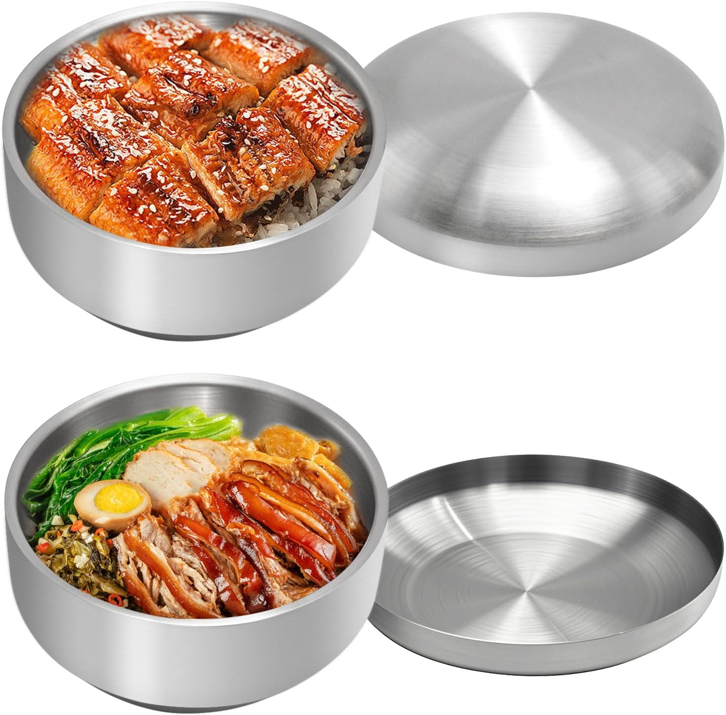 Stainless Steel Rice Bowl with Lid, Set of 2, for Korean Kitchen 