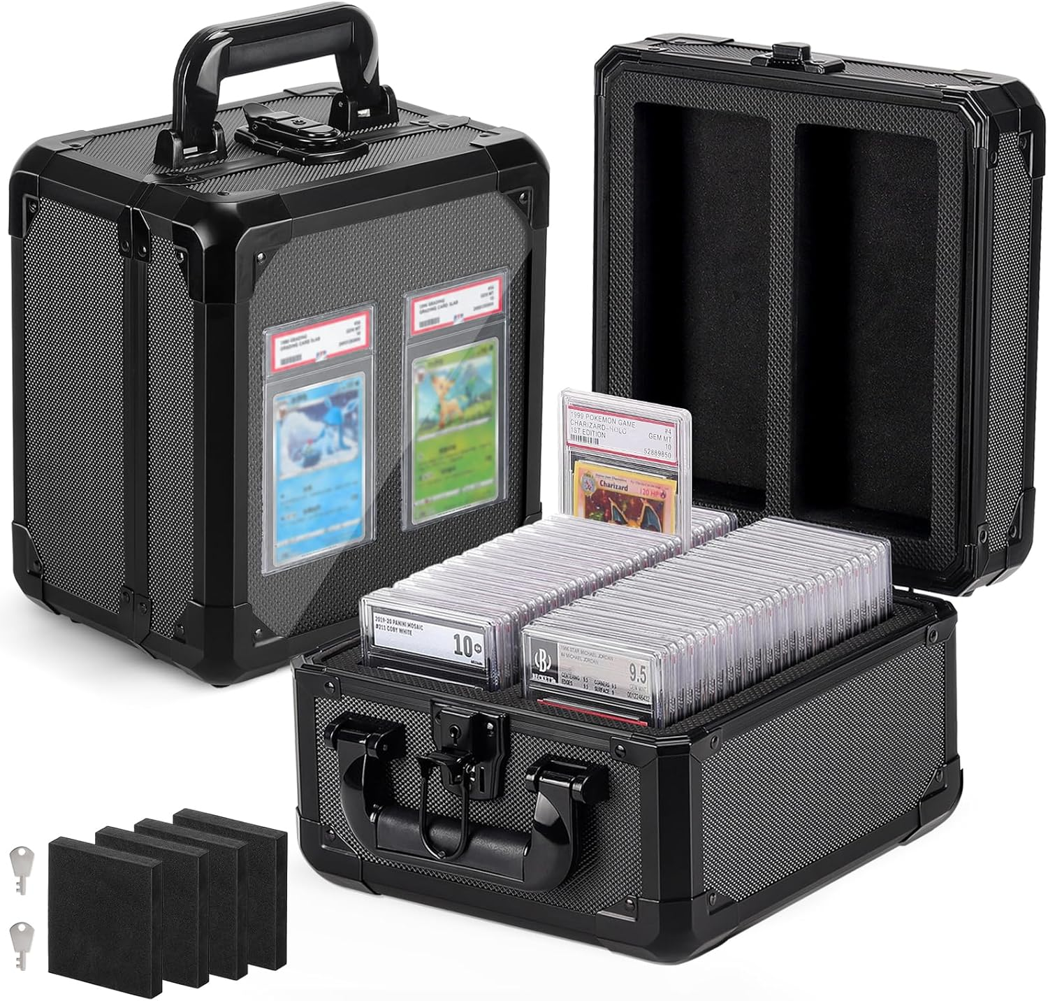 Graded Card Storage Box with Display Window - Protable Aluminum Alloy Slab Case for PSA, Compatible with 60+ Card Slabs, Sports Trading Card Case Fits PSA, CSG, CGC, SGC, BGS and Top Loaders