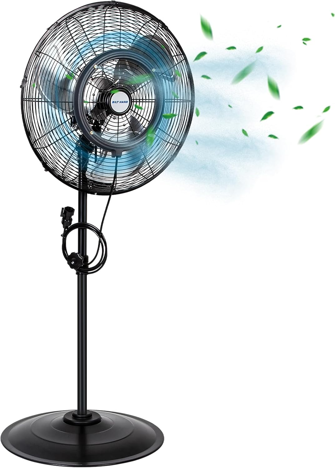 BILT HARD 20" Outdoor Pedestal Misting Fan, 3-Speed High-Velocity Patio Misting Fans for Outside, Waterproof Tilting Fan with Mists for Outdoor Cooling- UL Listed (Not Oscillating)