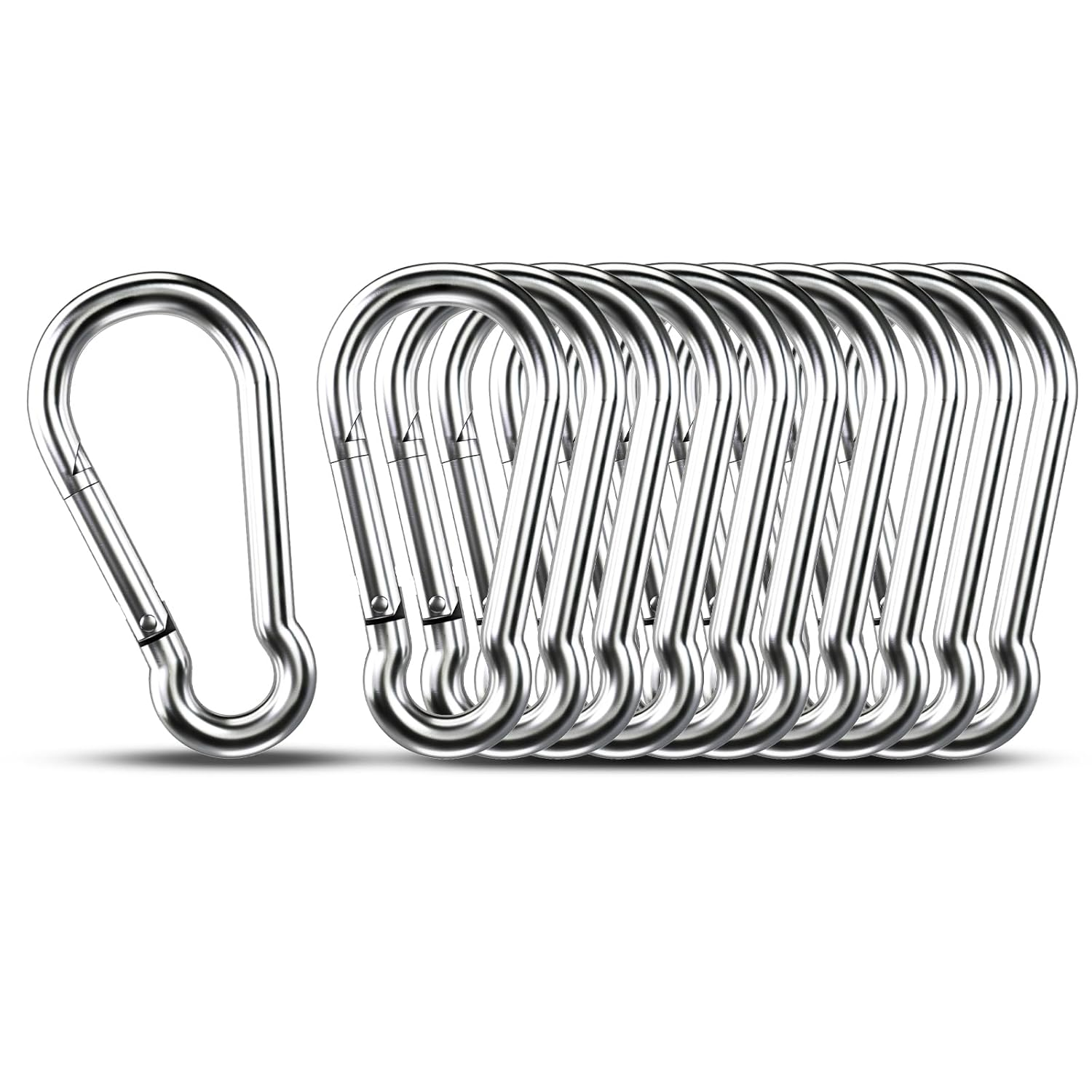 Small Carabiner Clip Hooks, 10Pcs 1.57 Inch Carabiners Heavy Duty, 304 Stainless Steel Spring Snap Hook Fits Camping Hiking, Metal Clips for Rope Chain Keychain Keys Rings