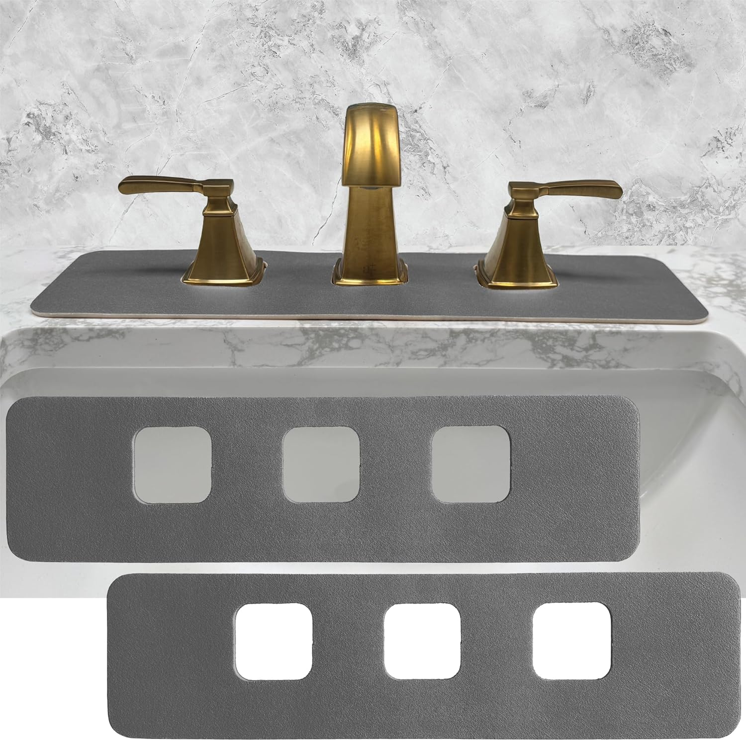 Faucet Mat Bathroom Sink 3-Square-Hole : Diatomite Rubber Bathroom Sink Splash Guard 3 Square Hole 2 Pack (Dark Gray)
