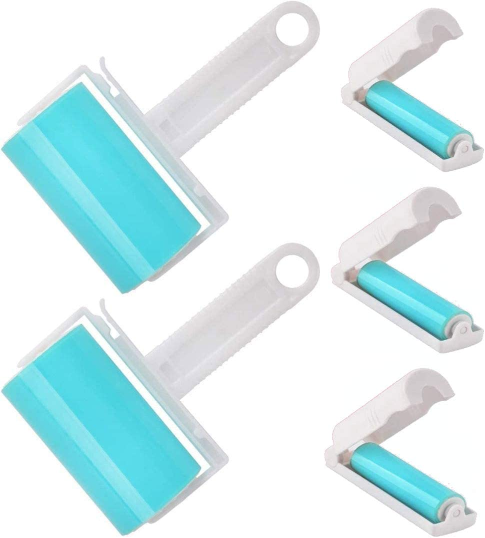 Lint Roller 5 Pack, Reusable Washable Lint Roller Sticky Gel Lint Remover Pet Hair Remover Cleaner for Clothes, Travel Essentials Household Use, Include Large Small Size